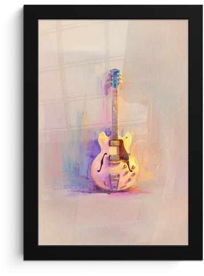 Poster in lijst - Fotolijst 20x30 cm - Posters - Gitaar - Pastel - Schilderachtig - Posterlijst zwart - Decoratie - Wanddecoratie woonkamer - Muurdecoratie slaapkamer