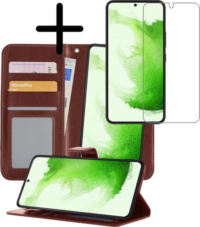 Hoesje 2 in 1 - Geschikt voor Samsung Galaxy S22 Plus - Met Screenprotector - En Uitneembare Hard Cover - Bookcase - Wallet Case - Met Pasjeshouder - Book Case - Uitneembaar - Pashouder - Kunstleer - Bruin