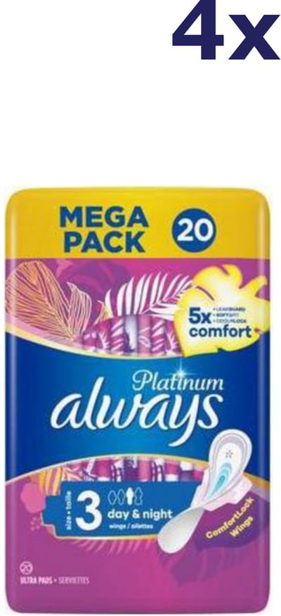 4x Always platinum size 3 day & night 20 pads