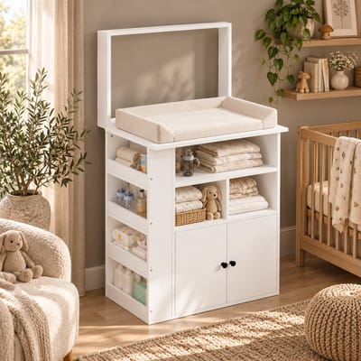 2-in-1 Luiercommode - Kaptafel - Opslagkastje - Commode Kast - Multifunctioneel Ladekast - Verstelbare reling - Met lades - Met open vakken - Opslagruimte met meerdere zones - 82x50x100 cm - Stabiel en duurzaam - Wit,zwart