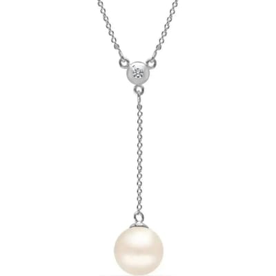 Dames Lariat Ketting met Parel en Cubic Zirconia in 925 Sterling Zilver BICLL019