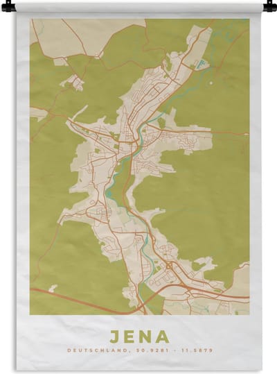 Wandkleed - Wanddoek - Kaart - Vintage - Jena - Stadskaart - Plattegrond - 120x180 cm - Wandtapijt