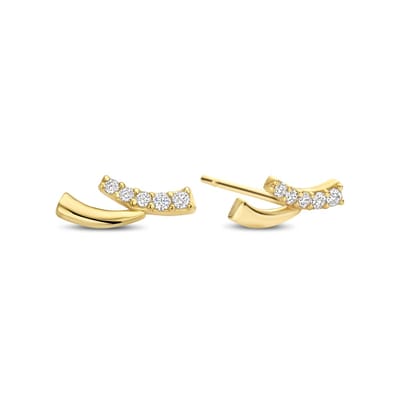 New Bling - 9NBG-0817 - gouden oorbelknopjes boogjes - 14 karaat - zirconia - 8,9x3,2mm