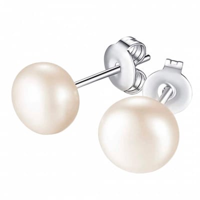zilver- Synthetische Parel- oorbellen- 8 mm- ivoor - Charme Bijoux