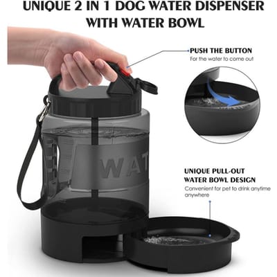 Bouteille d'eau pour chien, Distributeur d'eau portable pour chien de 77 oz avec conception étanche Bol intégré pour les voyages, la randonnée, le camping, les activités de plein air pour chiens