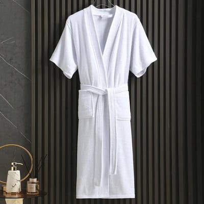 Damesbadjas, lang, dik, absorberend, korte mouwen, badjas van badstof, kimono, herennachthemd, badjassen voor dames, nachtkleding, nieuw M wit