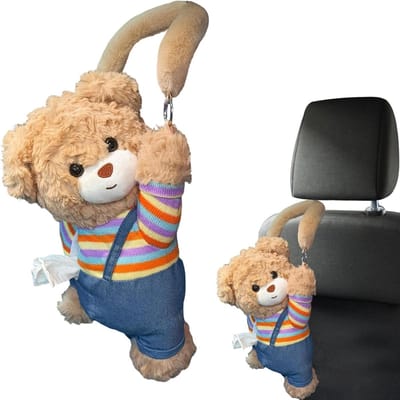 Zakdoekhouder Auto - Pluche Organizer - Reis Comfort - Charmant Barendesign - 35 x 18 cm - Bruin