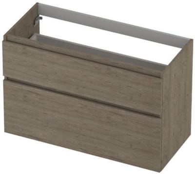 INK - Onderkast 2 Laden Greeploos Hout Decor met Houten Keerlijst A-symmetrisch - 1000x450x650 Mm - Greige Eiken