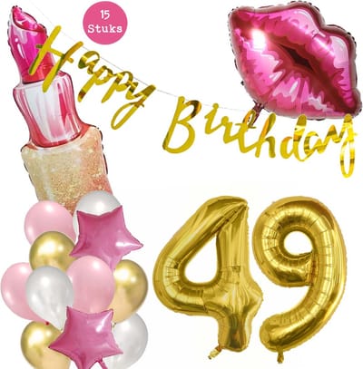 Snoes Beauty Helium Ballonnen Set 49 Jaar - Roze Folieballonnen - Slinger Happy Birthday Goud