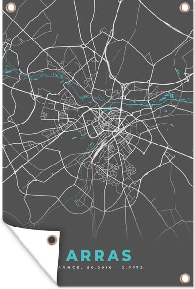 Muurdecoratie Frankrijk - Kaart - Arras - Plattegrond - Stadskaart - 120x180 cm - Tuinposter - Tuindoek