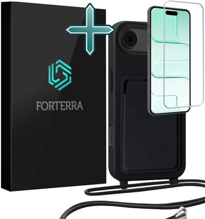 Hoesje Geschikt voor iPhone Air Pashouder Case Siliconen Hoes Met Koord Met Screenprotector - Hoes Geschikt voor iPhone Air Met Telefoonkoord Hoesje Back Cover Met Pasjeshouder - Zwart