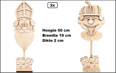 Decoratie Sint en Piet hoofd van hout 50cm x 17cm - Ongeschilderd - Sinterklaas thema feest verjaardag fun