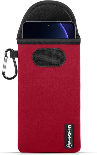 MobyDefend Hoesje - Geschikt voor Xiaomi 13T - Neopreen Pouch Met Karabijnhaak - Insteek - Riemlus - Rood