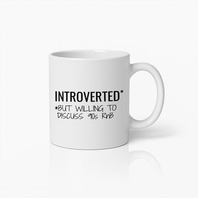 Introvert maar Muziekliefhebber Mok 330 ml – Grappige 90s RnB Koffiebeker voor Rustige Zielen