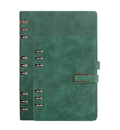 A5 Notitieboek Losbladig, Zakelijk Leren Omslag, Verwijderbare Metaalklem, 100 Bladen, Kantoor, Studie en Bullet Journal - Groen