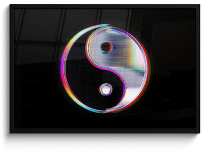 Poster in lijst - Fotolijst 90x60 cm - Posters - Yin-Yang - Cirkel - Regenboog - Posterlijst zwart - Decoratie - Wanddecoratie woonkamer - Muurdecoratie slaapkamer