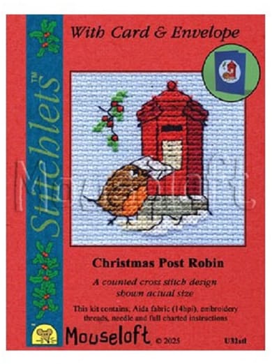 Mouseloft - Kerstkaartje Borduren - Roodborstje Met Kaart