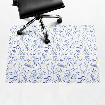 Wallfluent - Vloerbeschermer Aquarelbladeren - 100x70 cm - Blauw Mótif Bureaustoelmat - Rechthoekig - Vloerbeschermer PVC-Computer Stoel Mat-Werkplekdecoraties - Boho-patroon