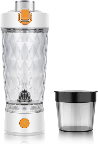 Shaker - Fitness - Shake beker - shakebeker elektrisch - Elektrische eiwitshaker met poedercompartiment - 650 ml - Voor eiwitpoeders - Premium eiwitshakebekers - Voor superromige fitnessshakes - Wit