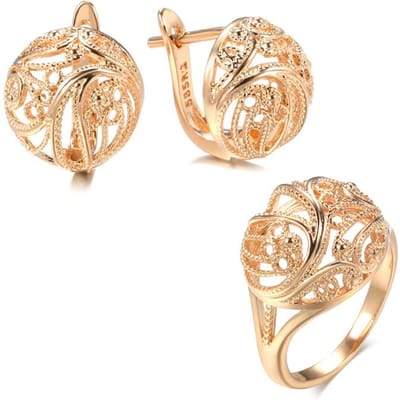 Ensembles Tendance Boucles d'Oreilles Anneaux pour Femmes Uniques Or Rose Motif Creux Mode Boucle d'Oreille Ethnique Mariée Mariage Ensemble de Bijoux 7 beige
