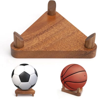 Dailygoods - Balstandaard - Houten balhouder - Elegante baldisplay voor woonkamer - Walnoothout - Sportdisplay - Geschikt voor voetbal, basketbal, vol