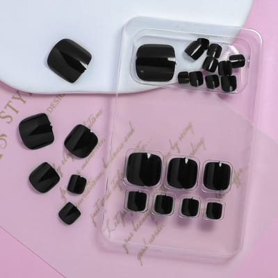 24 Stuks Vierkante Kunstnagels voor Tenen, Volledige Dekking Natuurlijk Zwarte Kleur Nep TeenNagel Tips, Nagellak Benodigdheden zwart