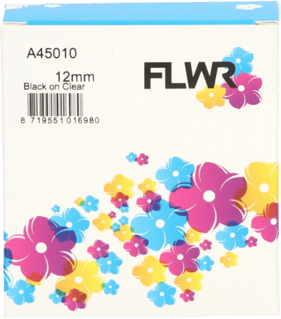FLWR - Printetiket / 45010 / Zwart op Transparant - Geschikt voor Dymo