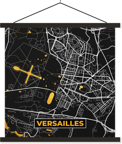 Posterhanger incl. Poster 60x60 cm - Schoolplaat - Plattegrond – Versailles – Stadskaart – Kaart – Frankrijk - Textielposter - Zwarte latten - Stadskaart