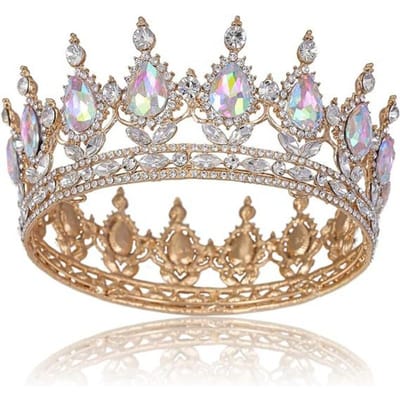 Bruids Grote Ronde Kroon Barok Legering Edelsteen Kroon Koning Bal Feest Kroon Haaraccessoires gray