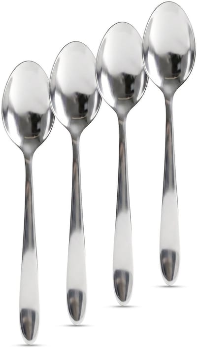 RVS Lepelset 4 Stuks – Roestvrijstalen Tafellepels – Stainless Steel Bestek Set – Moderne Eetlepels – Vaatwasserbestendig – Ergonomische Handgreep – Keuken en Tafelbestek [57573]
