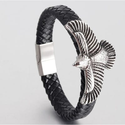 Bracelet Tressé en Cuir pour Homme Boucle Magnétique Bracelet Rétro Bracelet Aigle Dominateur gray