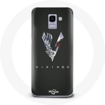 Case voor Samsung Galaxy J6 2018 Vikings Series Seizoen 6 logo V Zwaard Grijs Zwarte Achtergrond