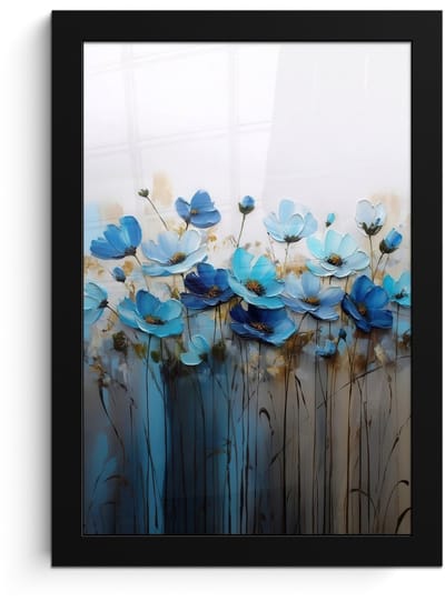 Poster in lijst - Fotolijst 20x30 cm - Posters - Bloemen - Schilderij - Blauw - Posterlijst zwart - Decoratie - Wanddecoratie woonkamer - Muurdecoratie slaapkamer