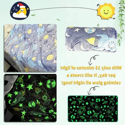 Zachte en Warme Cuddly Dekens voor Kinderen met Ruimtevaartthema, Glow in the Dark, 150 x 200 cm, Fluffy Fluorescerende Dekens voor Jongens en Meisjes