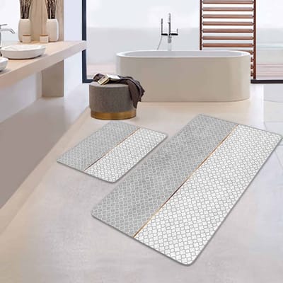 Boraboi® Badmat antislip 2 stuk set- Badmatten 60x100cm en 50x60cm,(Grijs,crème kleur)