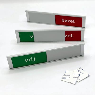 Schuifbordje Vrij - Bezet - 255 mm x 57 mm - Bevestiging twee dubbelzijdige stickers - Promessa-Design.