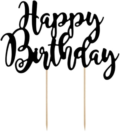 PartyDeco Cake Topper Happy Birthday Zwart
