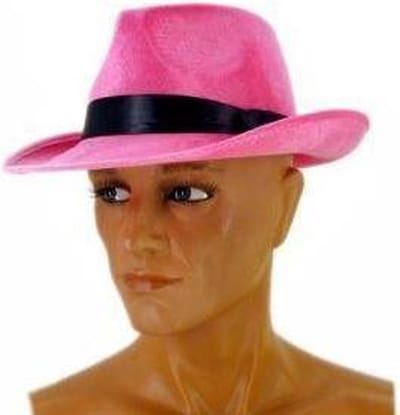 Gangster hoed luxe roze met een zwarte band geleverd in een universele volwassenen maat