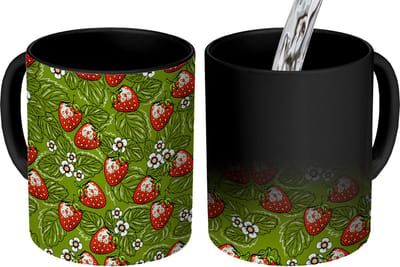 Magische Mok - Foto op Warmte Mokken - Koffiemok - Bloemen - Aardbei - Bladeren - Vegan - Patronen - Magic Mok - Beker - 350 ML - Theemok