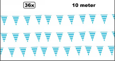 36x Vlaggenlijn Oktoberfest ruit blauw/wit 10 meter - Tiroler bier feest oktoberfeest Oostenrijk Apres ski blauw wit