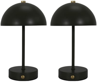 Home Deco Factory LED tafellamp - 2x - zwart - metaal - 25.5 cm - rond - draadloos