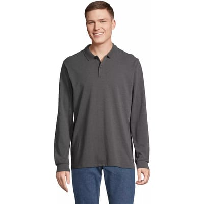 SOL'S – Planet Unisex Polo Longsleeve - Charcoal Melange – 100% biologisch katoen maat 4XL
