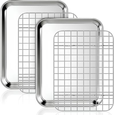 KAD® Ovenplaat - 2 Bakplaten & 2 Koelroosters - Ovenrooster - Zilver - 24cm x 18cm x 3cm