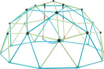 10FT geometrische klimkoepel met schommel en hangmat, 1000LBS capaciteit outdoor klimrek voor kinderen van 3-10 jaar, eenvoudig te monteren speeltoestel voor in de achtertuin