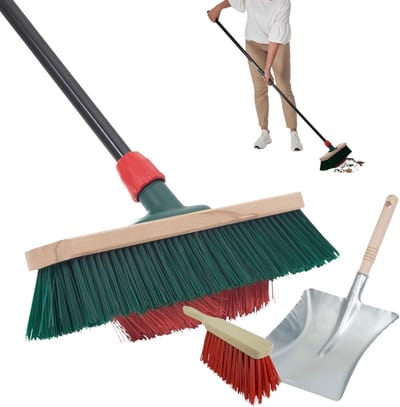 1x bezem met V-borstelset 40 cm elastaan groen/rood | Bezem met telescopische steel | Elaston bezemset | Stoffer en blik Stoffer en blik Handbezem Straatbezem Tuinbezem Straatbezem