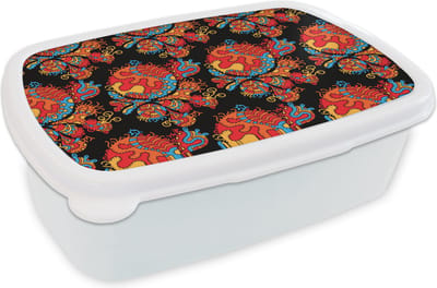 Broodtrommel Wit - Lunchbox - Brooddoos - Draak - Patronen - Oud en Nieuw - 18x12x6 cm - Volwassenen