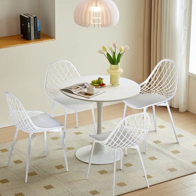 EGGREE eettafel en stoelen - 4 witte eetkamerstoelen - tafel Ø 80 cm - voor bar - café en restaurant