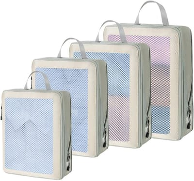 Inpak kubussen - Reis organizers - Bagage organiseren - Ademend gaasdoek - Set van 4 - Beige