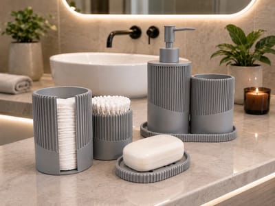 Skushy Japandi Badkameraccessoires Set - Grijs - Minimalistisch Design - 6 delig - Grijs