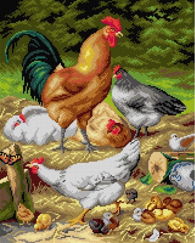Borduurpakket Voorbedrukt stramien after Eugene Remy Maes - Chickens - ORCHIDEA 40 x 50 - ZONDER GARENS!!
